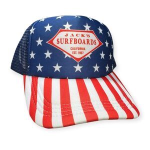 Jacks Surfboards Trucker Hat Cap Mens Snapback Blue Flag 4th Of July